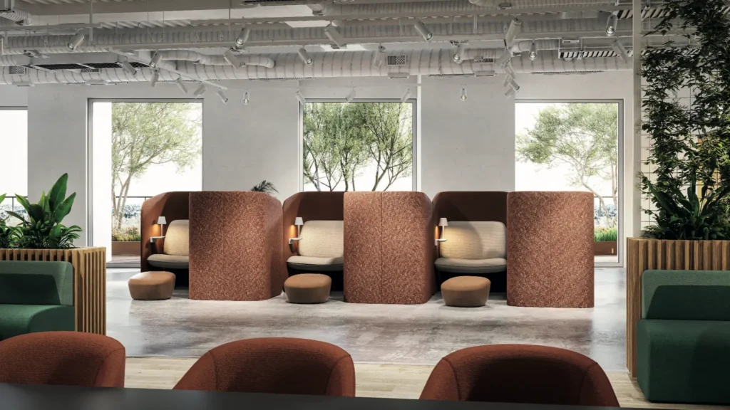 Three single person booths in a row.